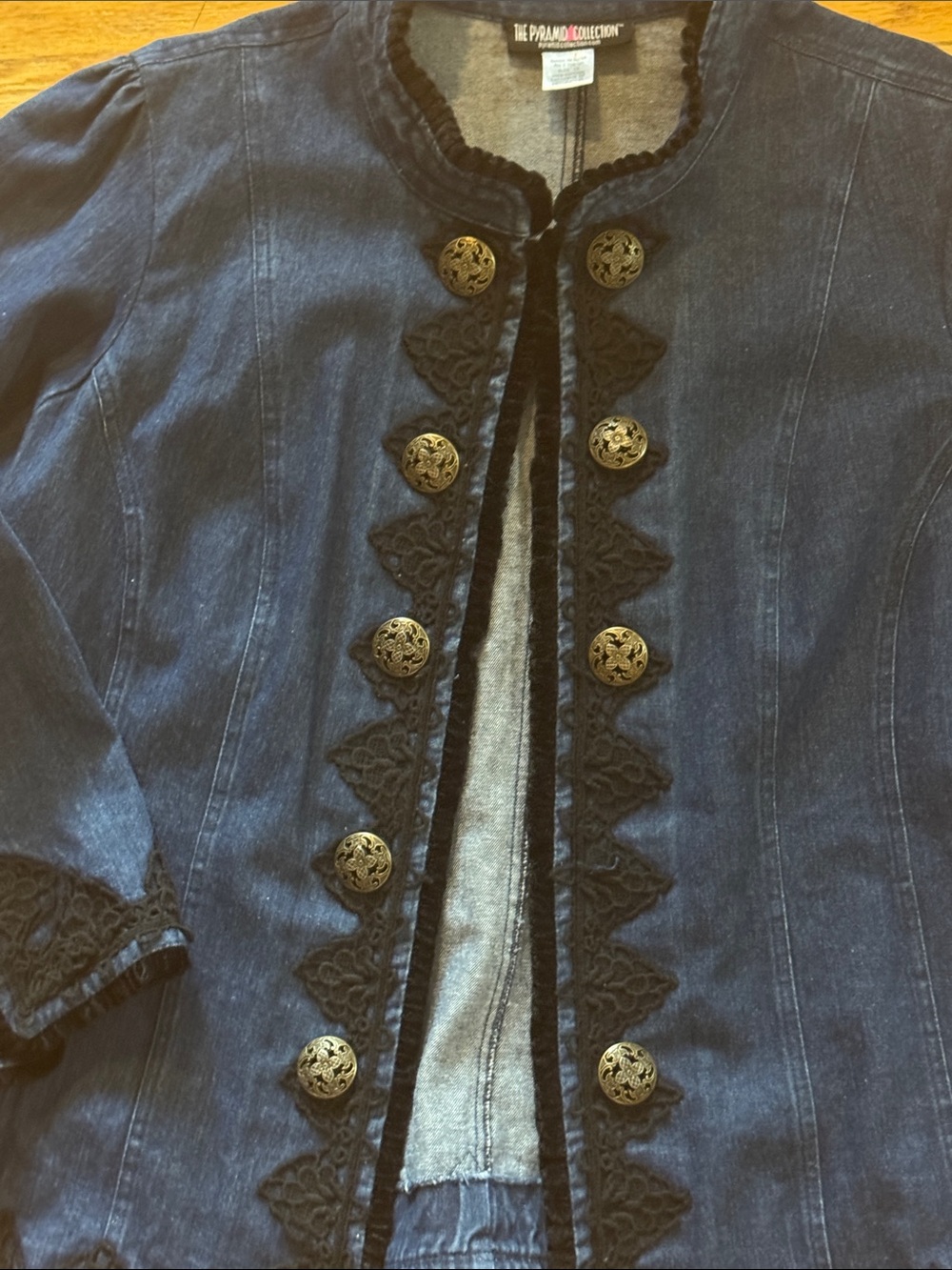The Pyramid Collection Navy Embroidered Button-Front Jacket - Picture 5 of 7